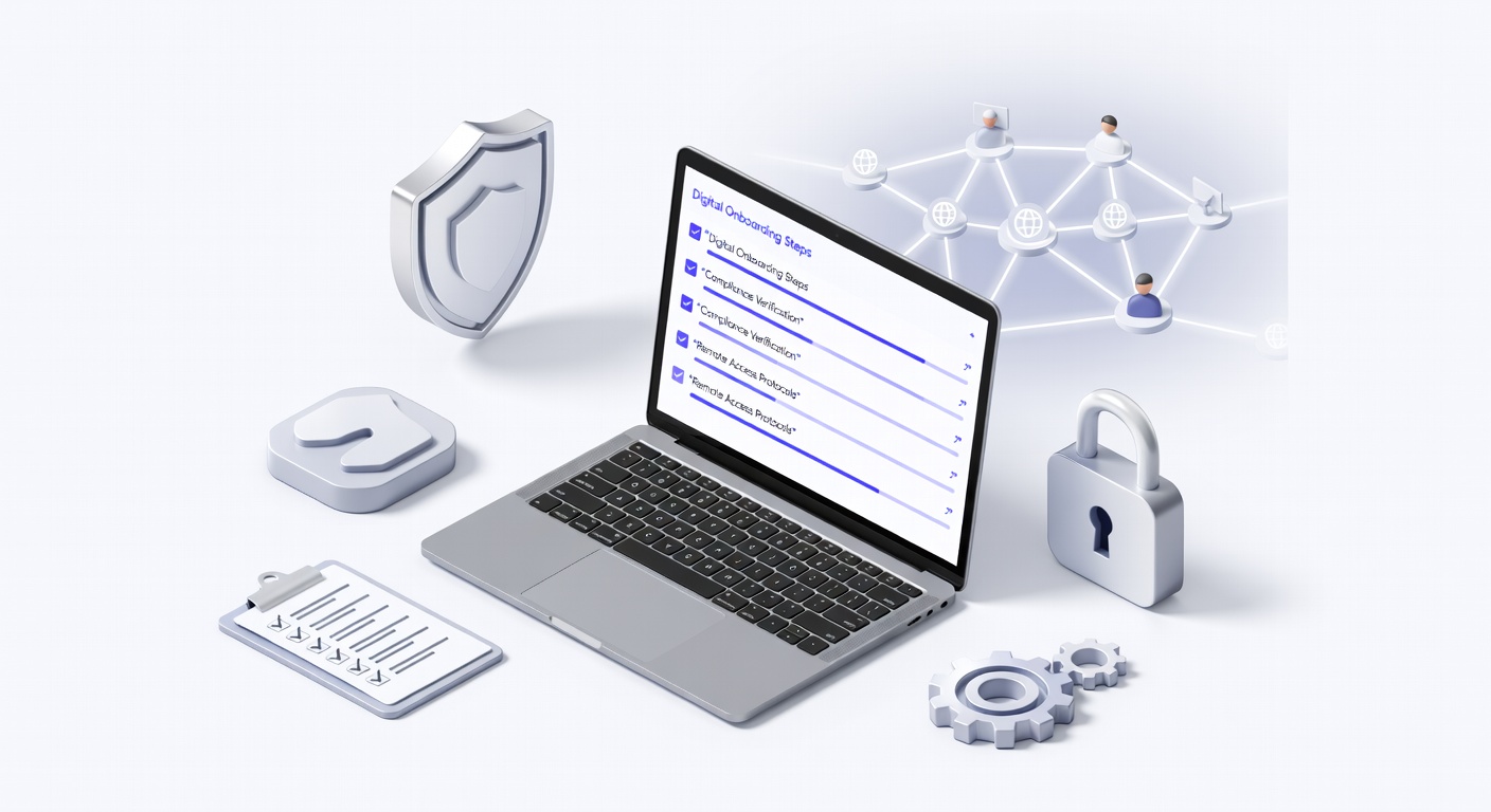 Illustration of a digital onboarding checklist on a laptop screen
