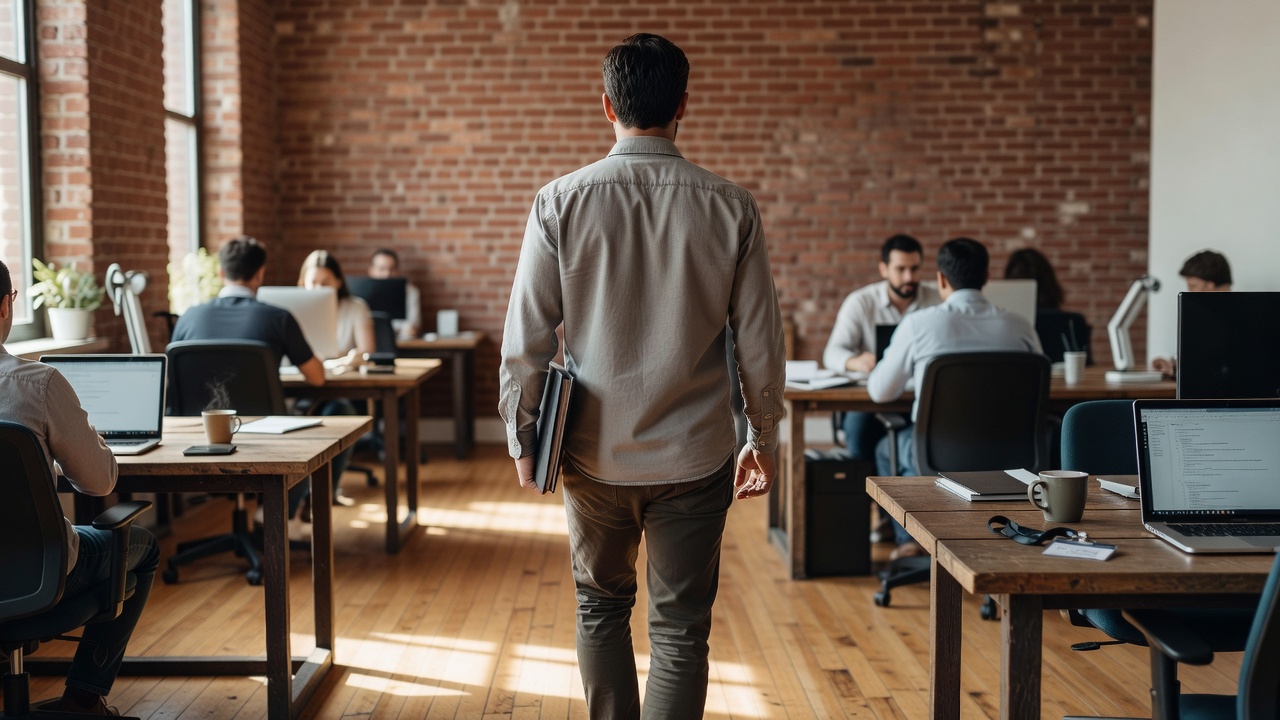 Professional walking through office during 30-60-90 day onboarding plan 2026