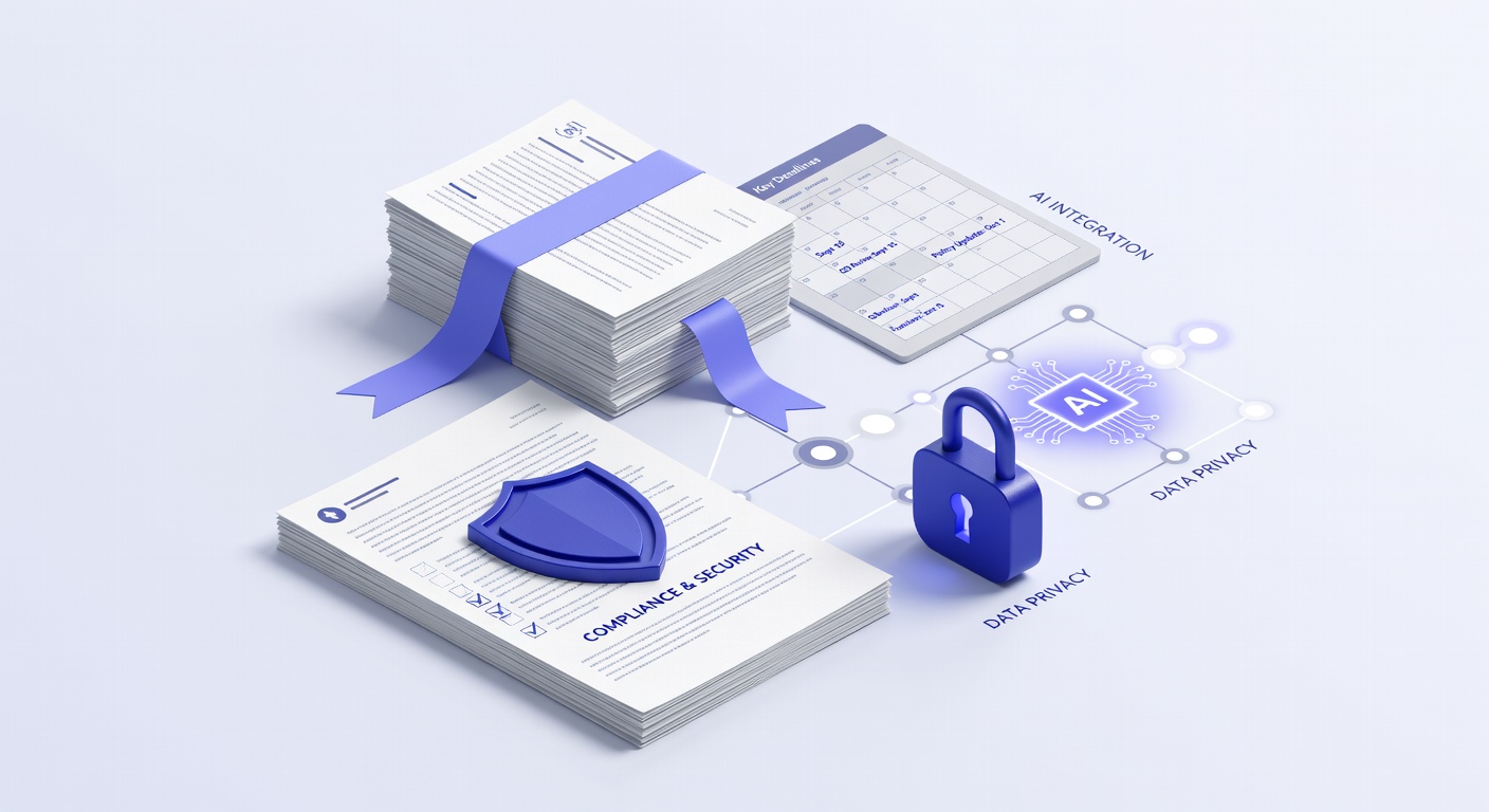 3D illustration of AI regulations HR onboarding with compliance symbols