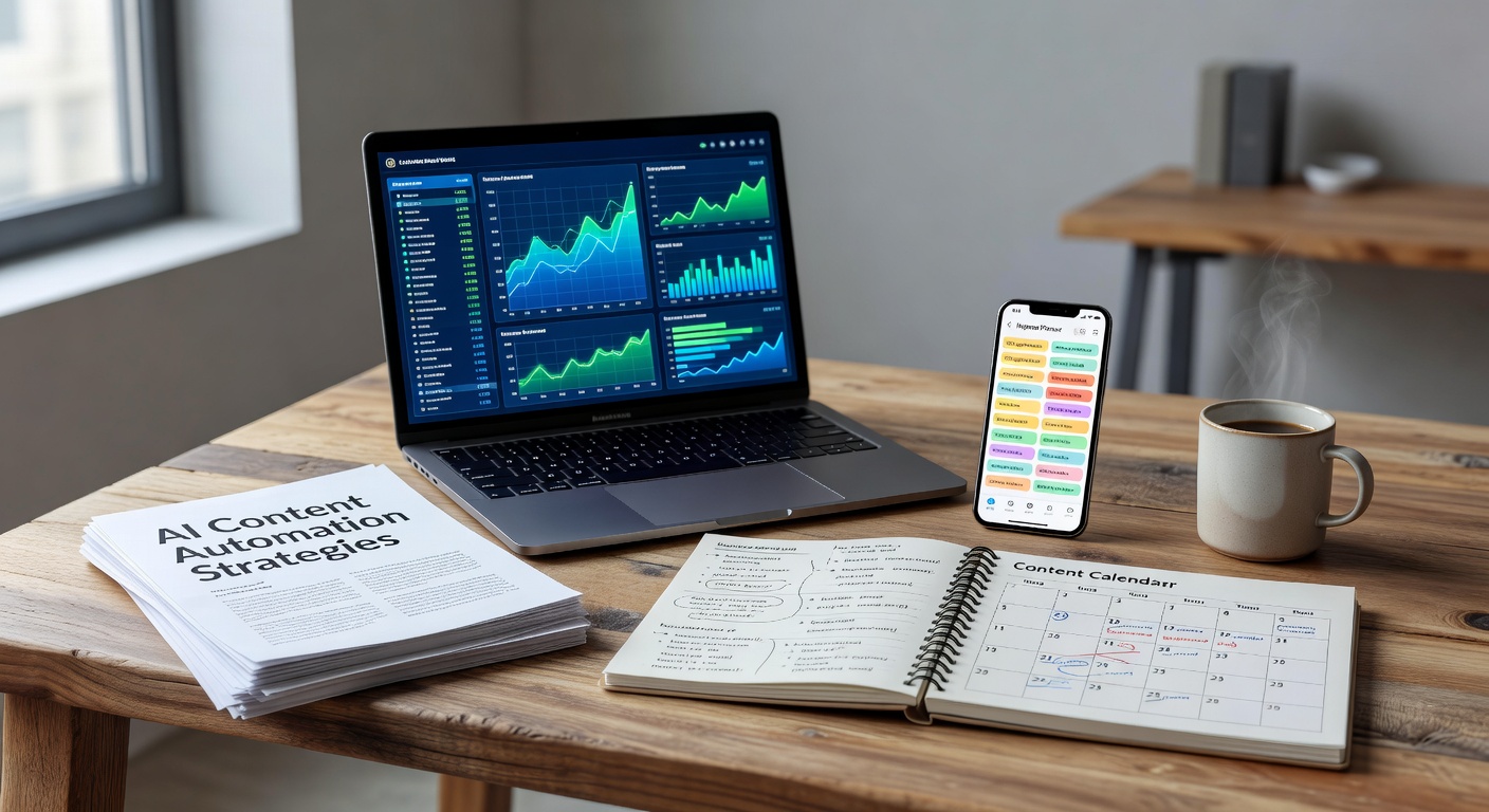 Office desk with tools for FAQ AI content automation for blog management