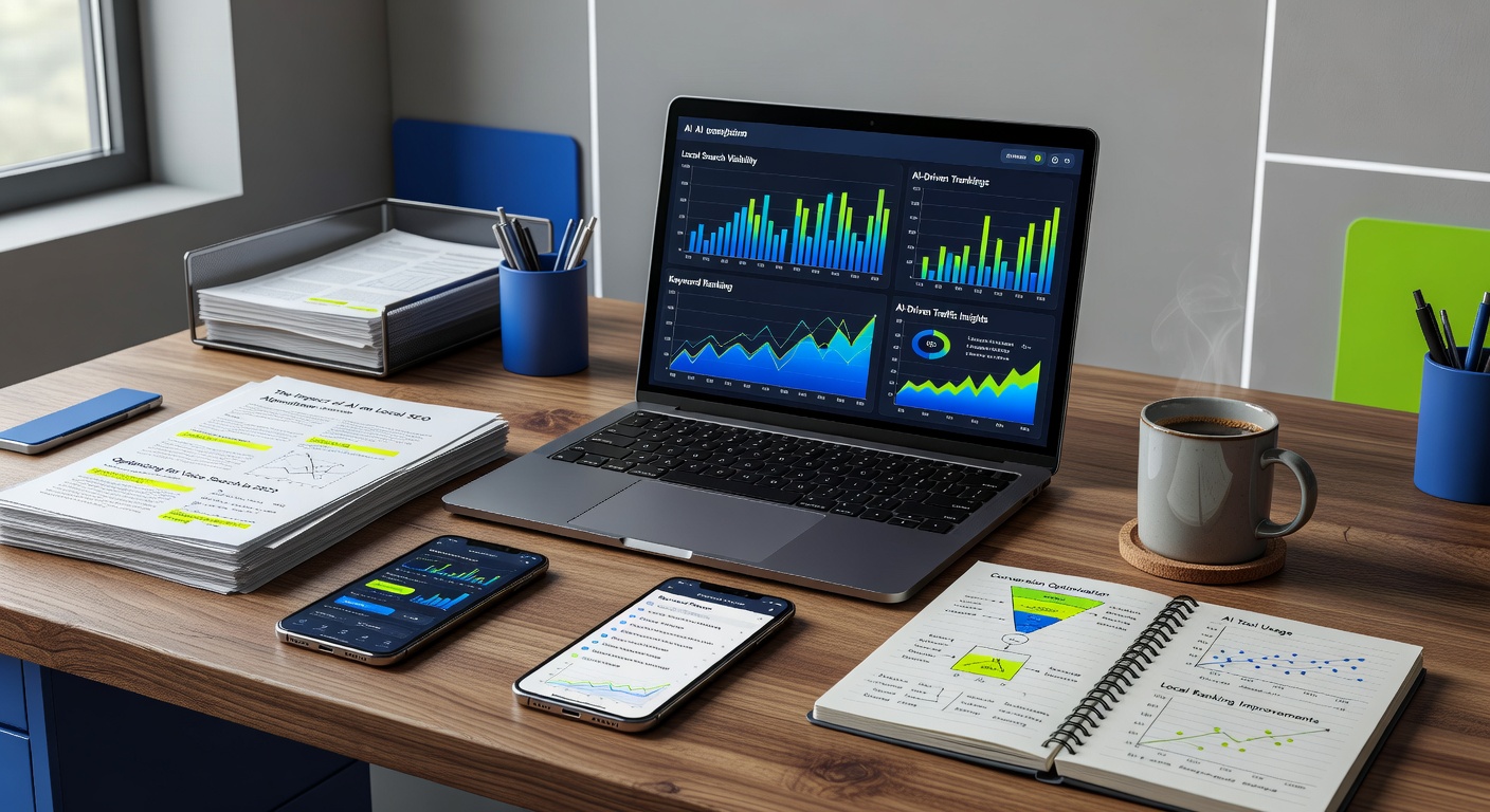 AI local SEO optimization tools on modern office desk setup