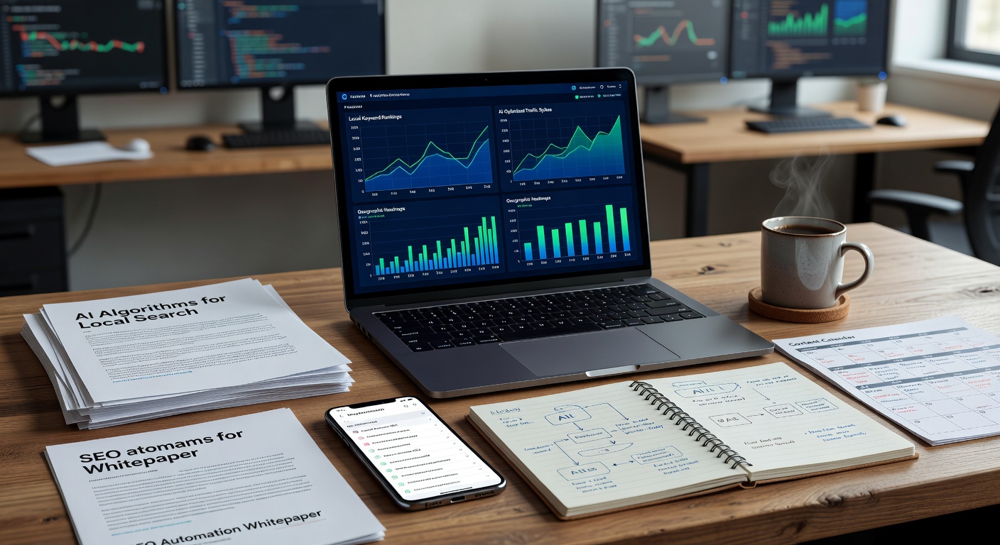 AI local SEO optimization tools on modern office desk setup