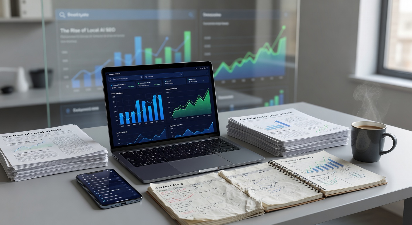 AI local SEO optimization tools on modern office desk setup