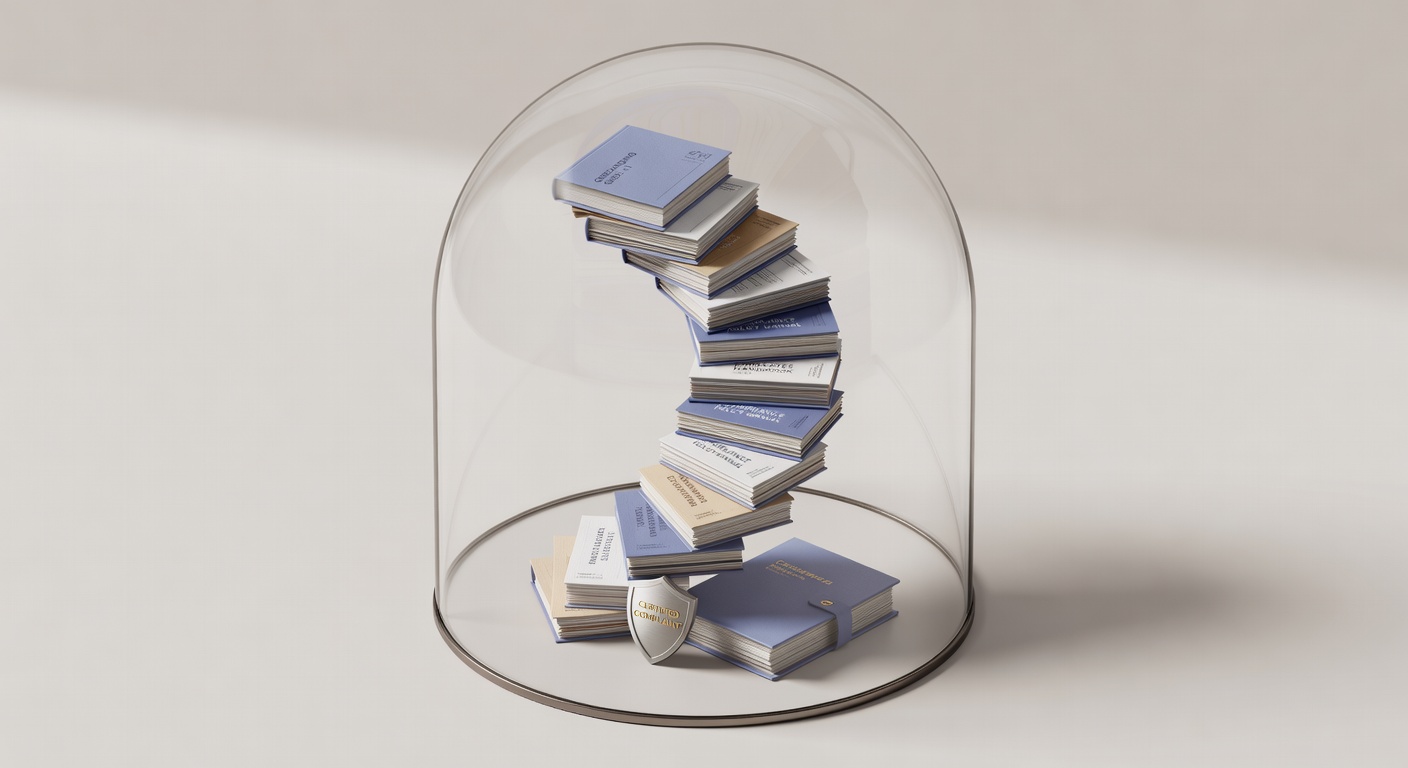 Isometric architectural tower of AI-powered onboarding documents inside glass dome