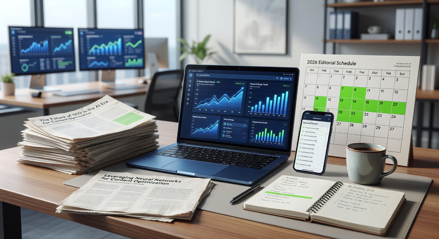 Office setup for organic traffic growth with AI content tools 2026