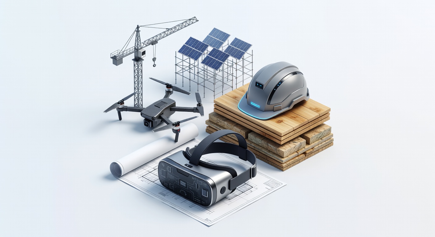 Young construction workers using VR headsets on a job site