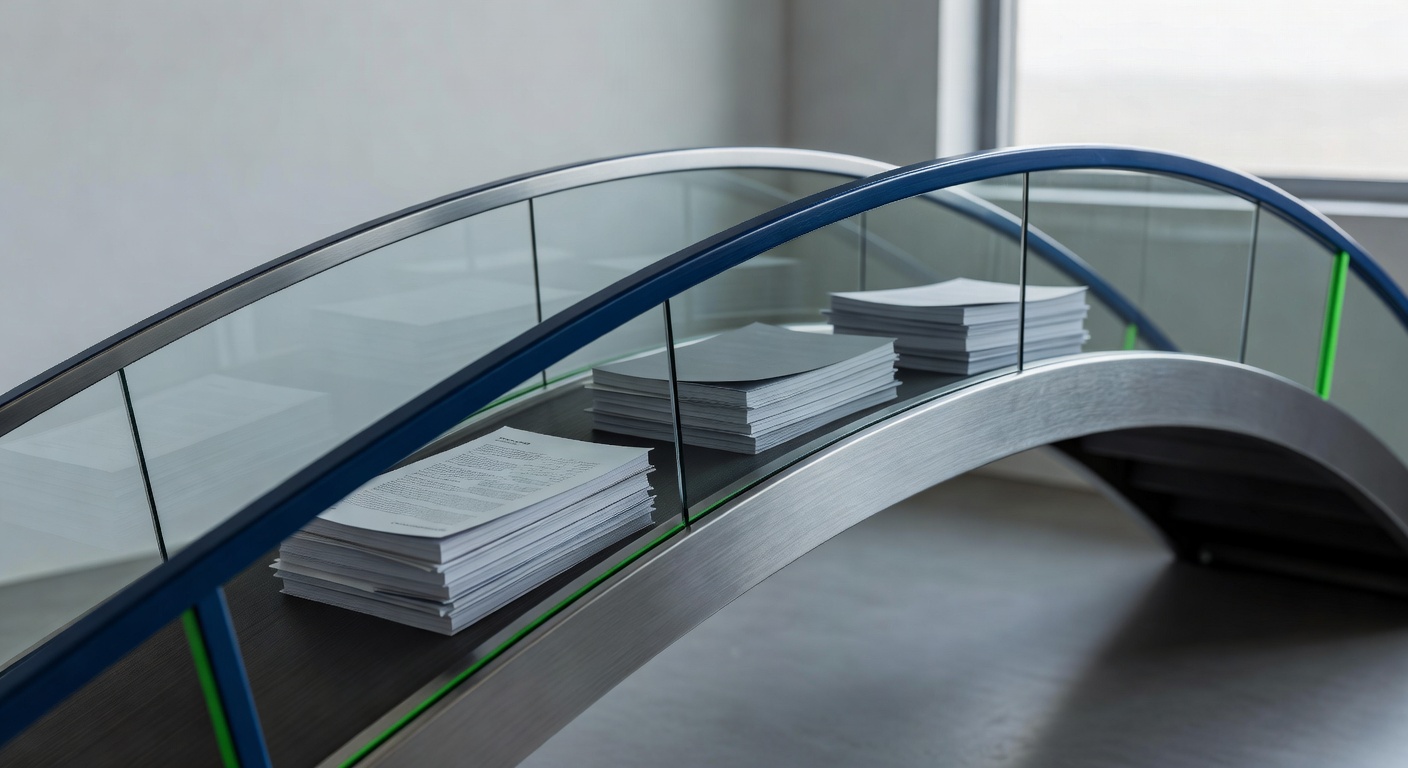 Architectural bridge symbolizing AI content automation for multiple websites in photoreal office setting