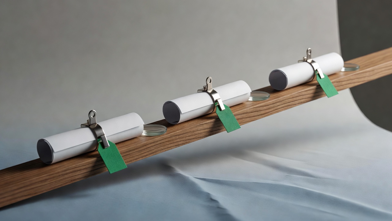 Diagonal wooden sculpture with paper scrolls for AI tools for managing multiple websites SEO content