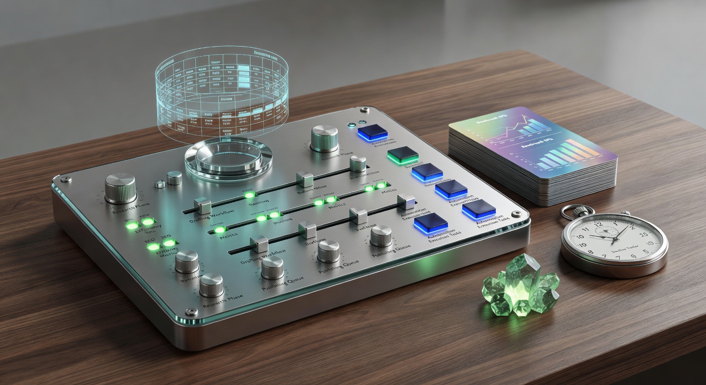 Futuristic control panel illustrating AI content automation checklist for marketing agencies
