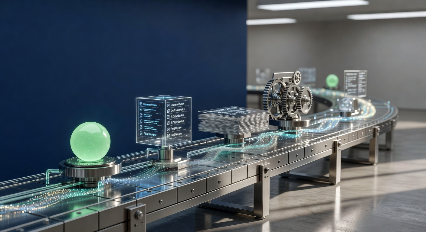 Futuristic assembly line representing AI content automation checklist for organic growth