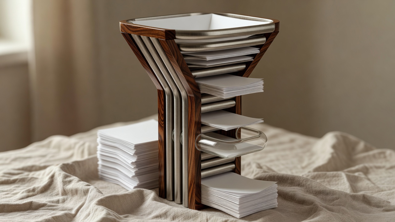 Sculptural wooden funnel pipeline on linen for AI content automation for agencies managing multiple websites