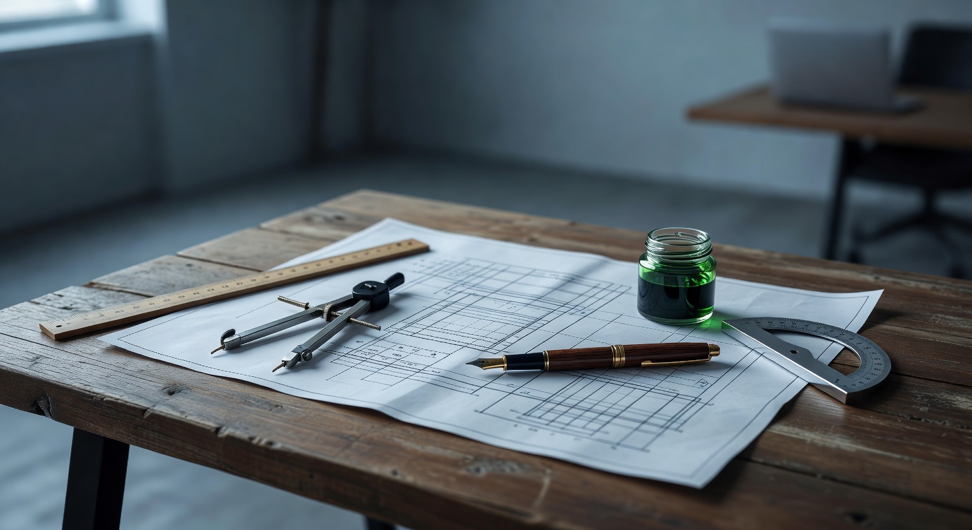 Blueprint on drafting table illustrating content marketing strategies for beginners