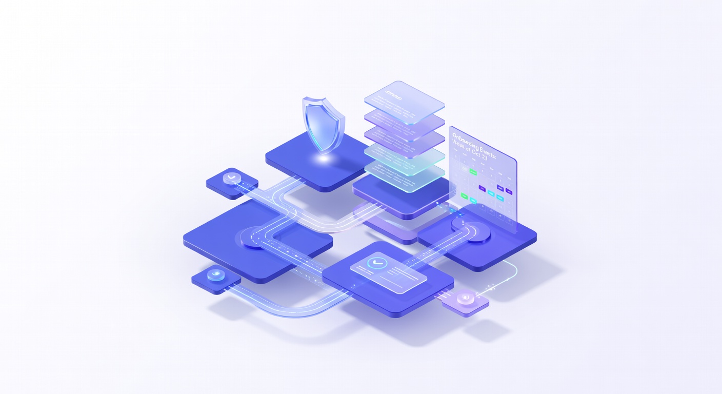 Futuristic DEI in employee onboarding platform illustration with digital workspace.