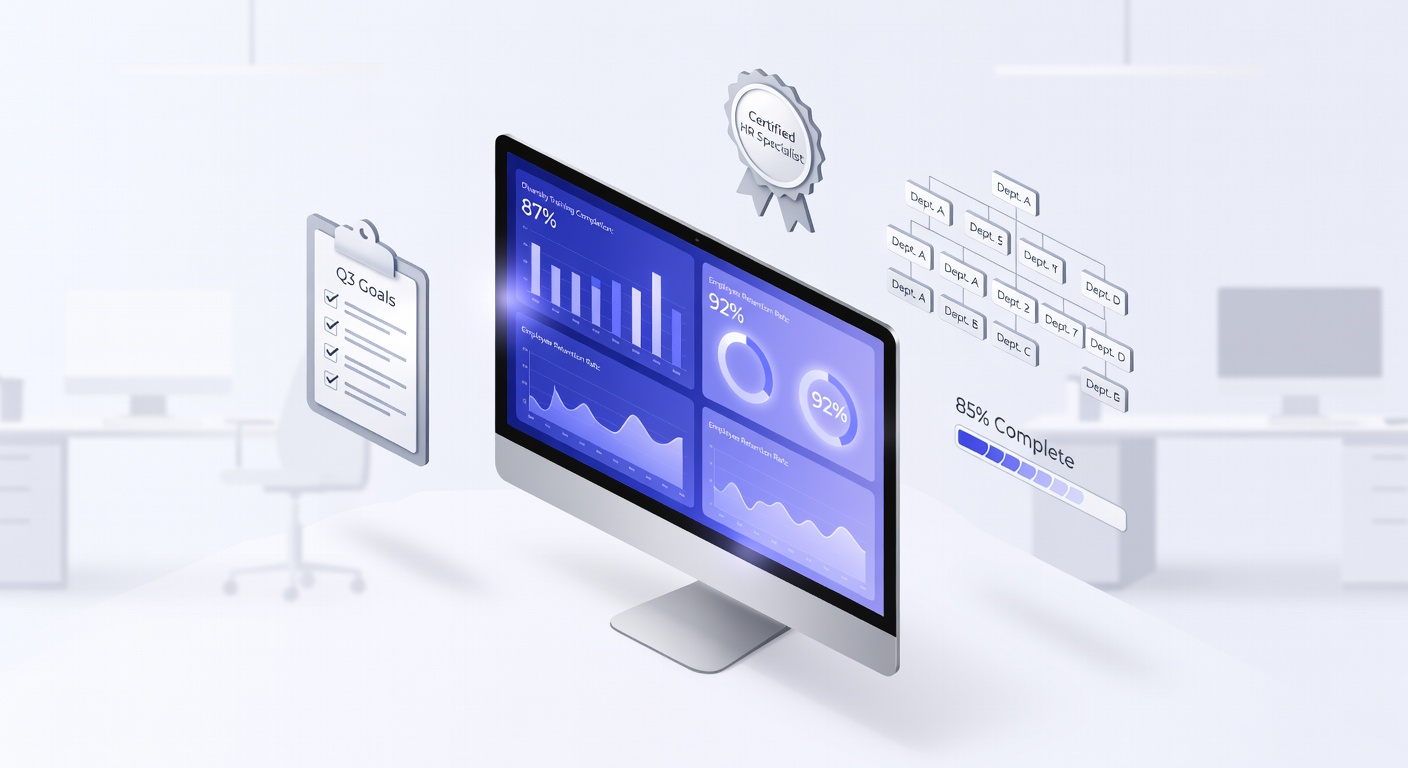 HR dashboard displaying diversity training metrics and retention rates