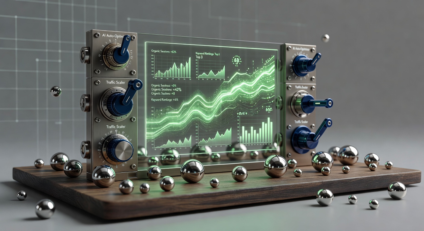 AI tools scaling organic traffic agencies FAQ with futuristic dashboard illustration