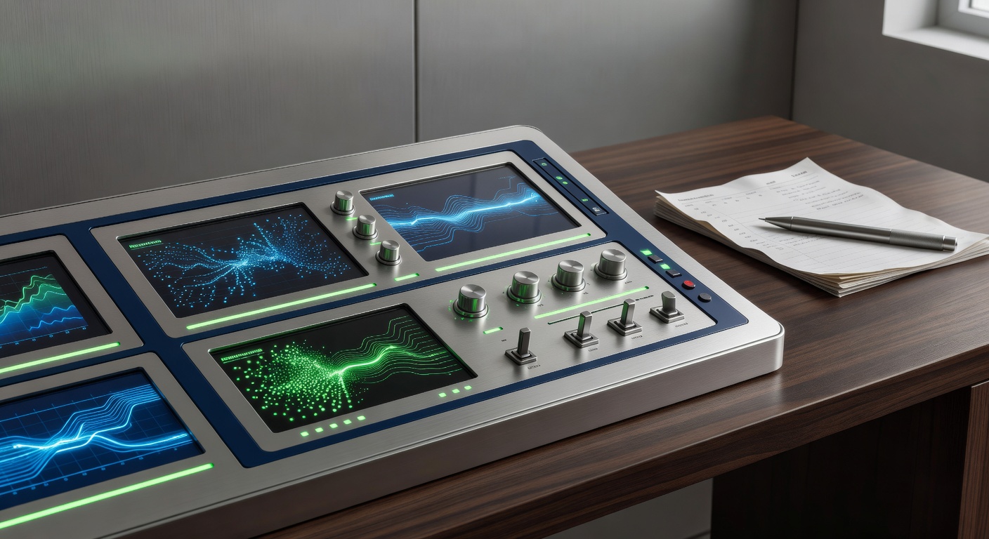 Futuristic control panel illustrating AI SEO content automation FAQ for agencies