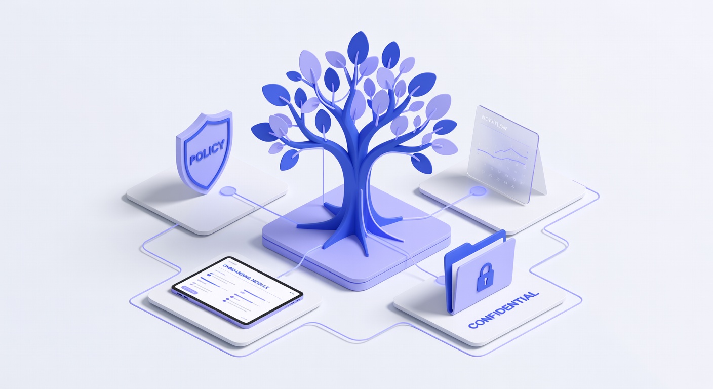 Isometric illustration of mental health support in employee onboarding process