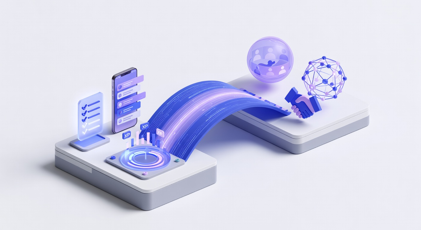Illustration of onboarding Gen Z employees with digital welcome bridge concept