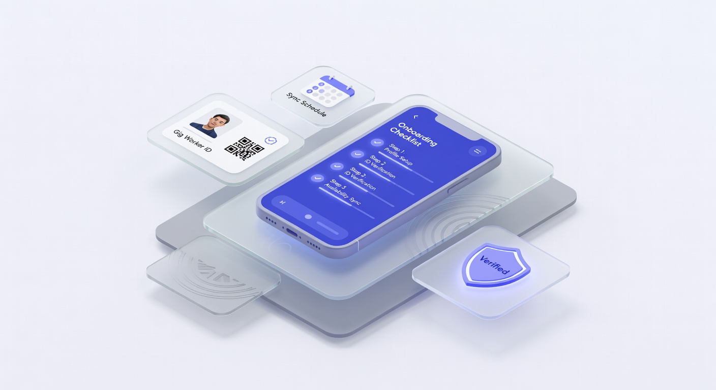 Isometric illustration of mobile device for onboarding gig workers efficiently