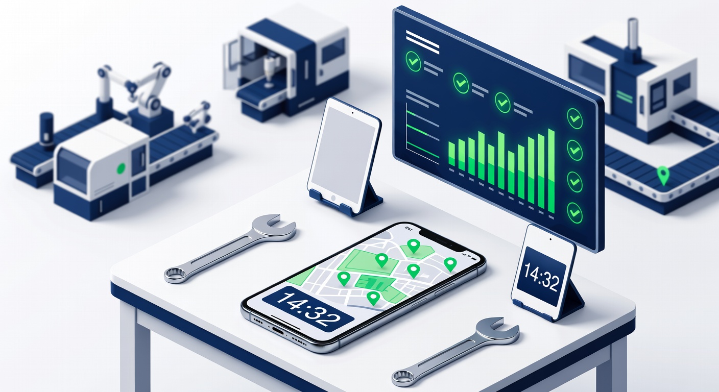 Worker using mobile app on factory floor