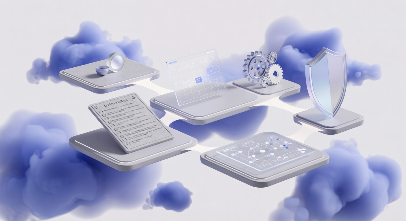 Illustration of remote employee onboarding best practices with virtual workspace platforms