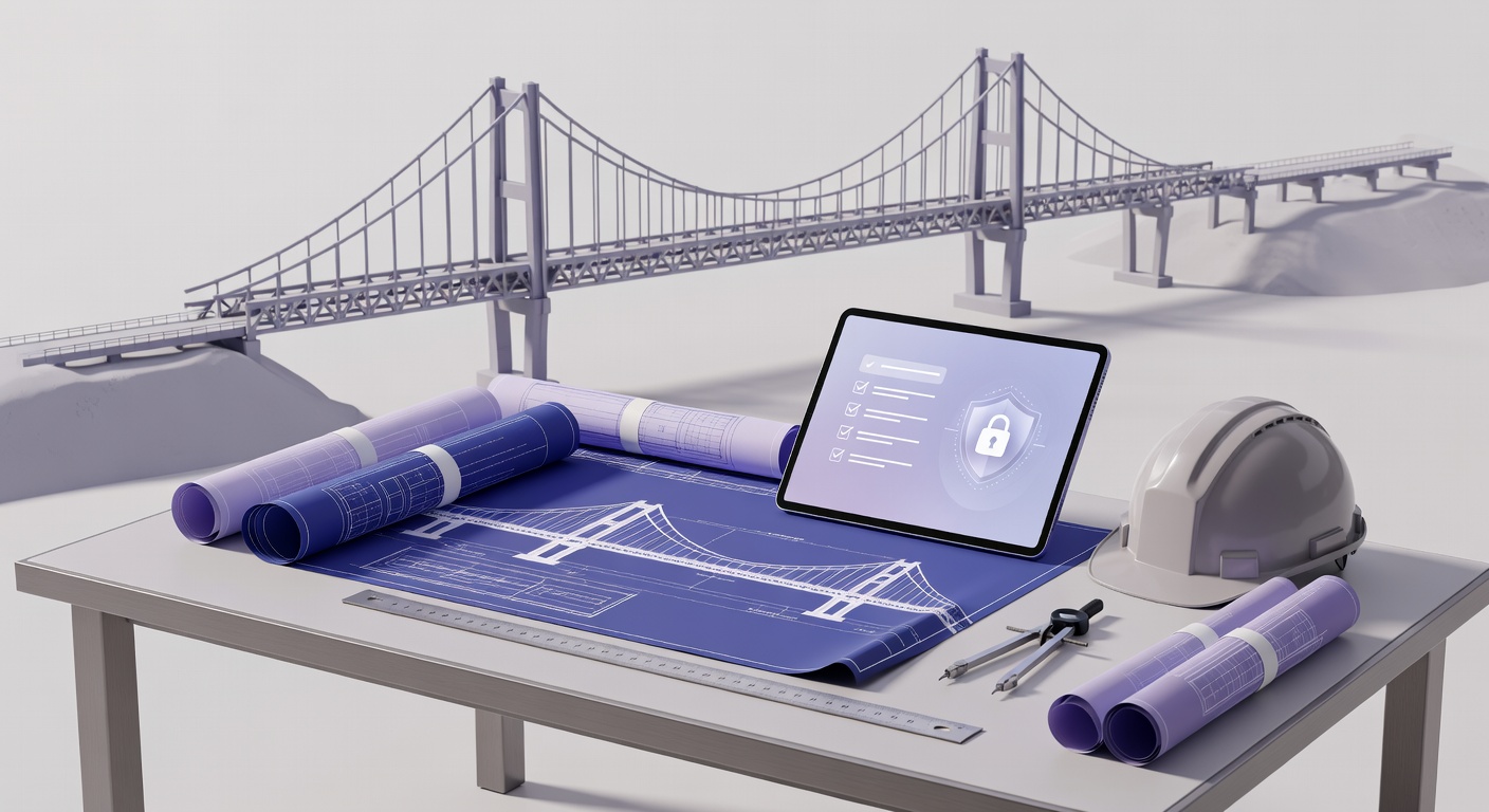 Remote employee onboarding checklist as a bridge construction blueprint illustration
