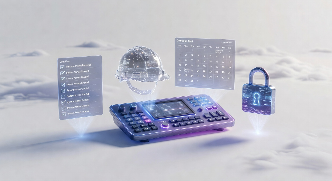 Remote employee onboarding checklist illustrated as a digital control center