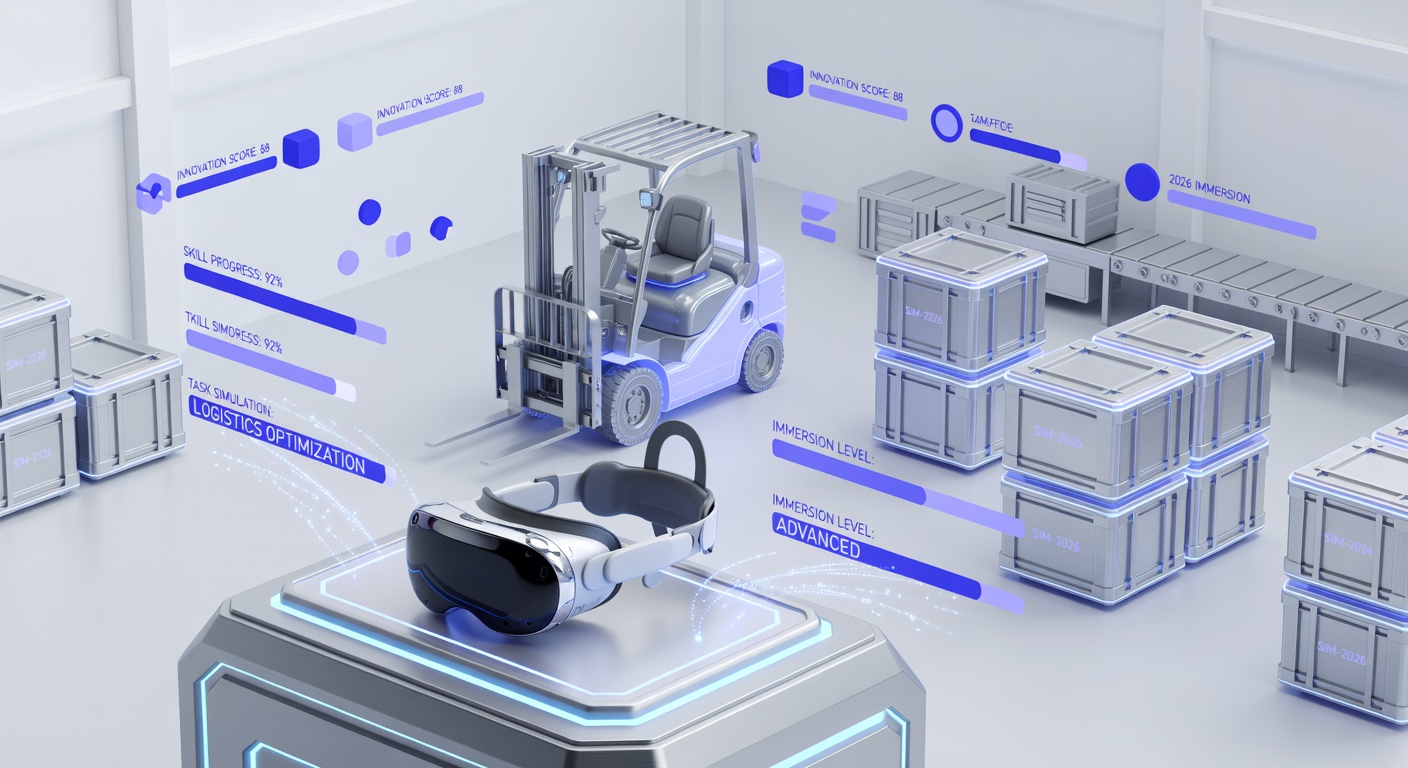 Futuristic VR training session in a warehouse setting