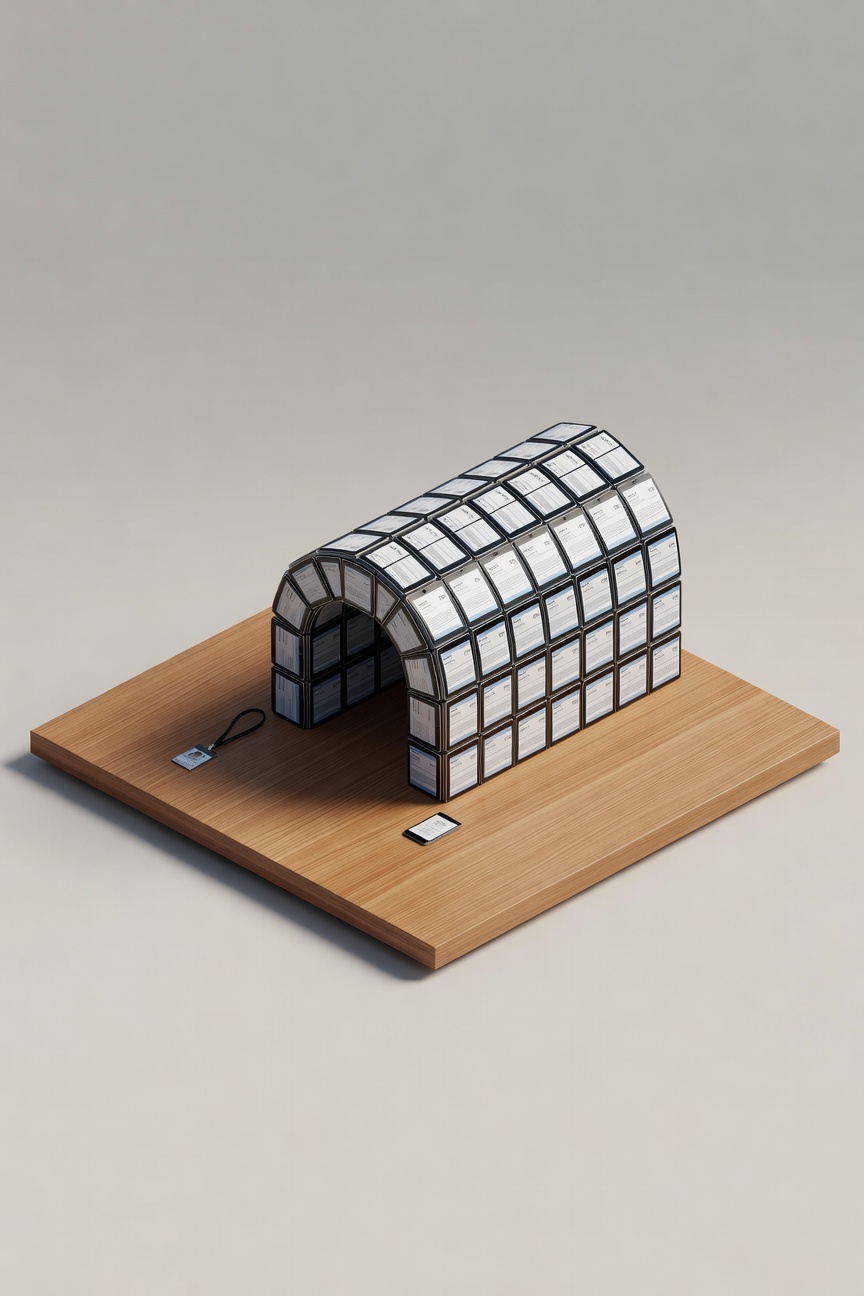 Isometric tunnel portal representing sustainable employee onboarding journey