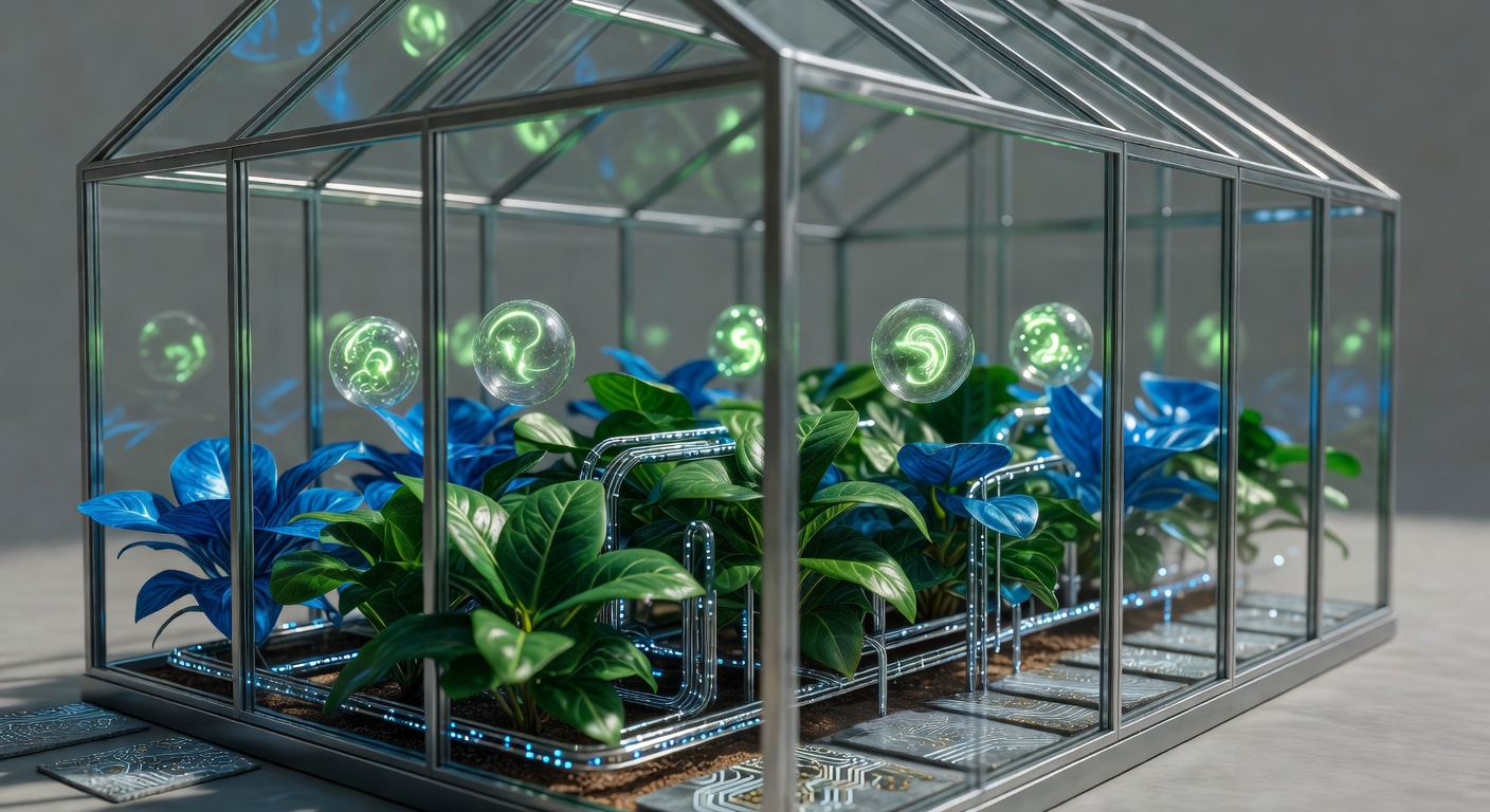 Futuristic greenhouse illustrating ai content automation platforms organic traffic growth