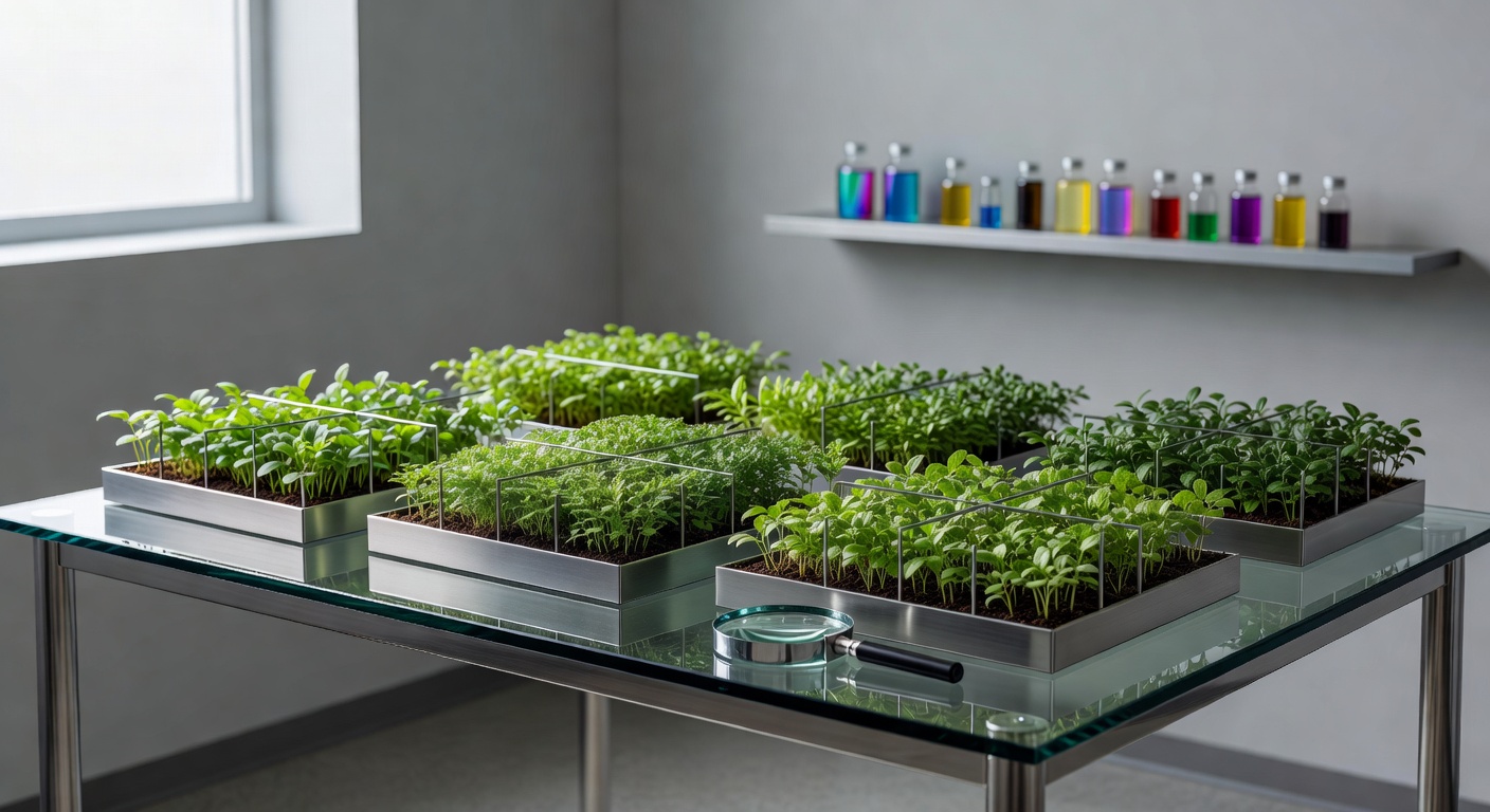 AI keyword clustering tools depicted as botanical research lab setup