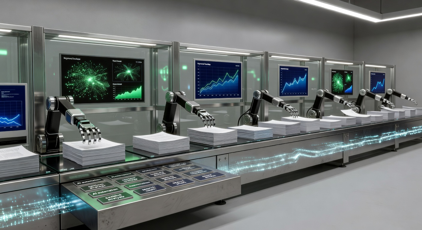 Assembly line metaphor for AI tools for SEO content automation