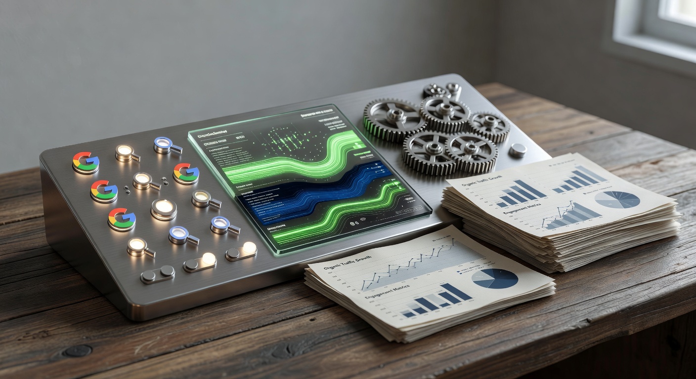 AI content automation platforms SEO blog management control room metaphor illustration