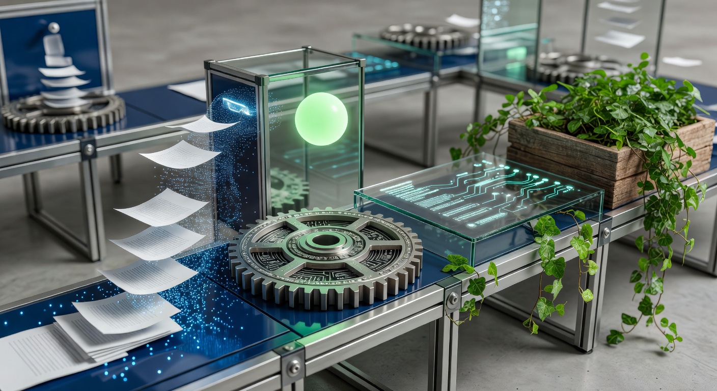 Metaphorical assembly line for AI content automation platforms SEO blog management