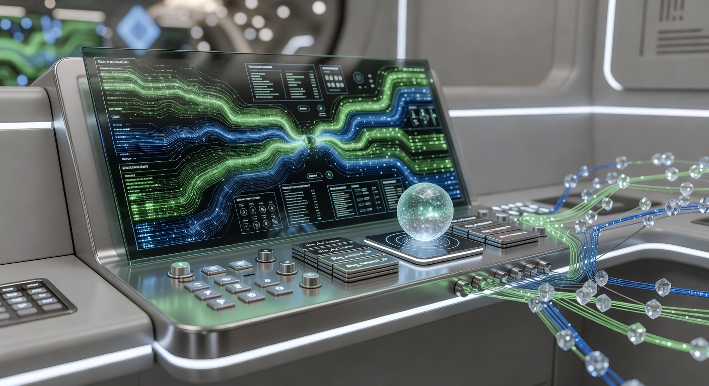Futuristic control room representing AI tools for automating SEO content multiple websites