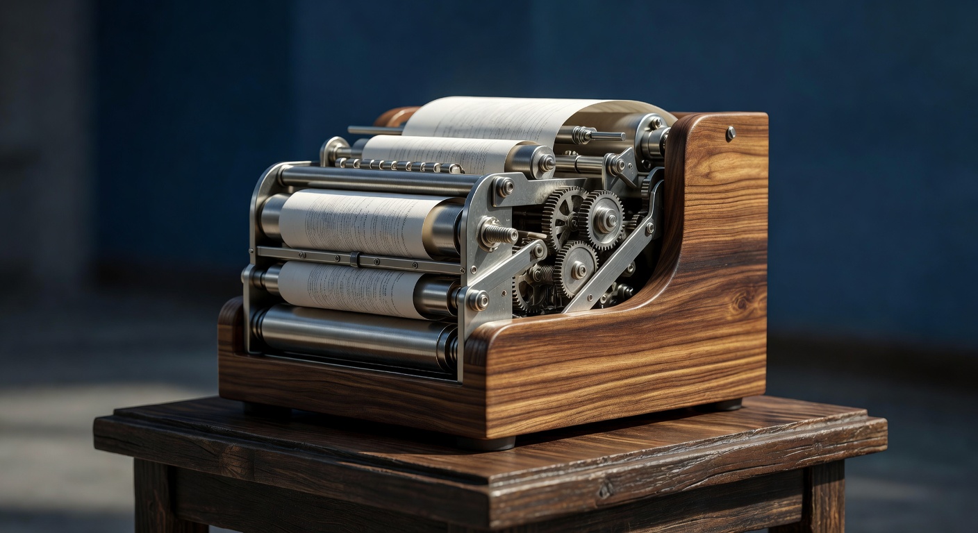Isolated mechanical device for AI tools for SEO content automation on pedestal